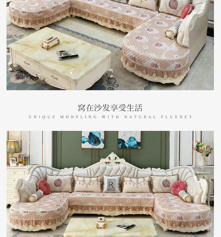 Sofa vải nỉ chữ U phong cách Châu Âu bọc đệm chống trượt bốn mùa phổ thông bao trọn gói Sofa bọc nỉ chữ L sang trọng tùy biến - Ghế đệm / đệm Sofa