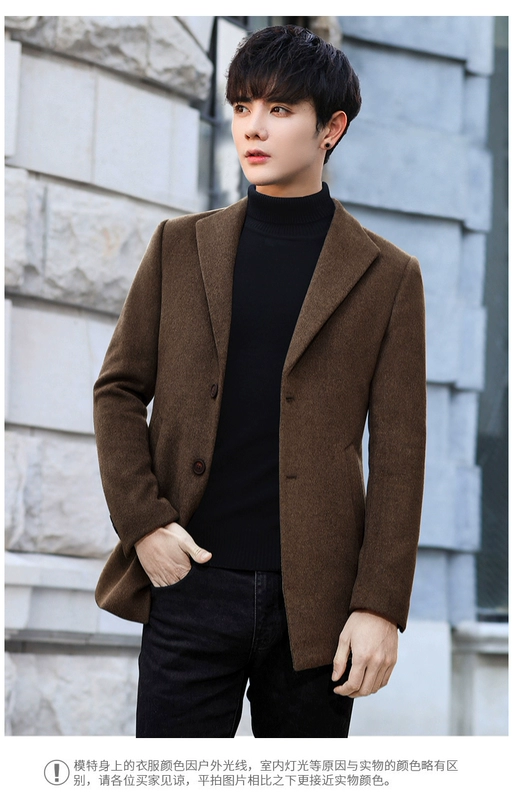 Áo len mùa đông nam áo len ngắn phần dày phiên bản Hàn Quốc của xu hướng áo gió cashmere của giới trẻ Anh áo khoác nam