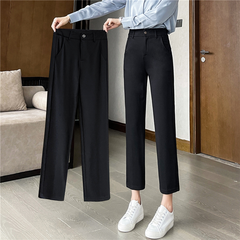 Narrow Straight-Leg Pants for Women, Spring and Autumn, High-Waisted, Slimming, Drapey Dress Pants, Women's Nine-Point Loose Casual Suit Pants, Autumn Season