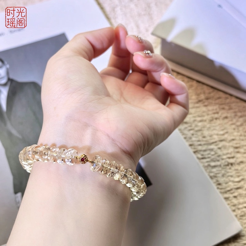 Time Gem Pavilion Natural Citrine Bracelet with 18K Gold Accessories and Diamond-Cut Beads 8mm+ Wealth-Attracting Bracelet