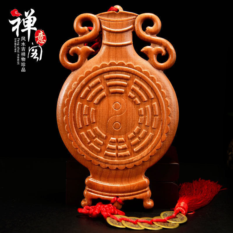 Peach wood Ping An bottle swing piece Peach Wood Mirror Octadivini Mirror Gourd Hanging Decoration Door Pair Door Punch Makeup Room Bedroom Kitchen Home