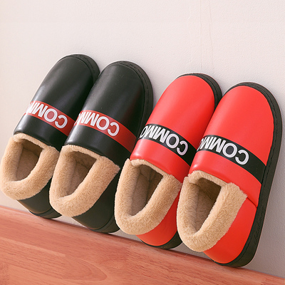 PU皮棉拖鞋女包跟厚底冬