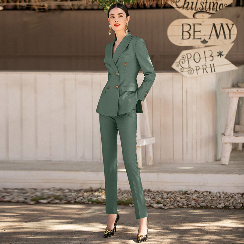 Women's Green Suit Set, High-End Fashion Business Interview Formal Wear, Sophisticated Professional Attire, Small Blazer for Spring Women's Green Suit Set, High-End Fashion Business Interview Formal Wear, Sophisticated Professional Attire, Small Blazer for Spring