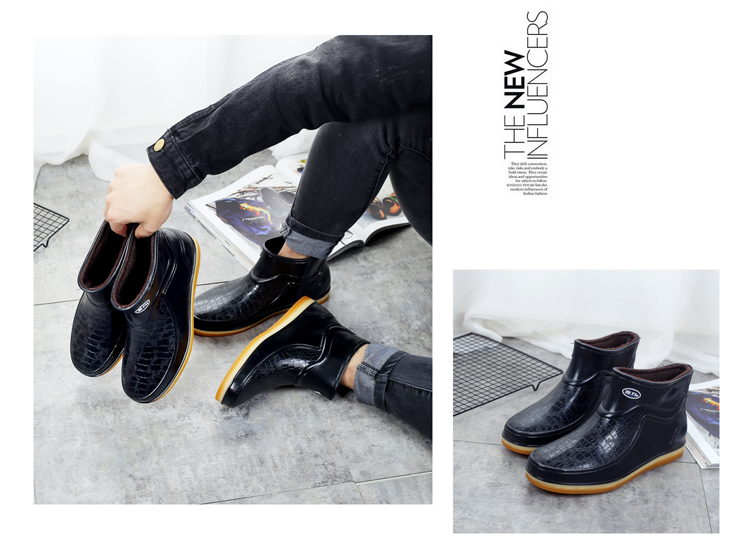 Kéo lại ủng đi mưa nam thấp giúp giày mưa ngắn mùa thu đông cộng với thời trang cashmere chống trượt giày cao su chống nước rửa xe giày bảo hộ siêu nhẹ chống nước