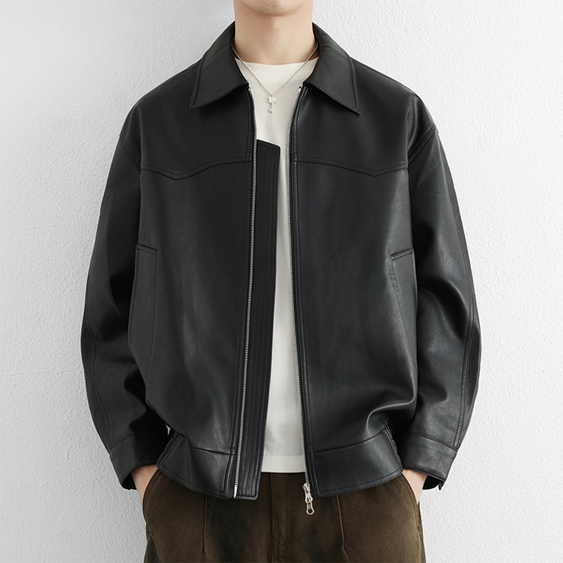 Black Leather Jacket for Men, 2026 Autumn and Winter New Style, Lapel, Cool and Casual, Men's Pu Leather Jacket with a High-End Feel