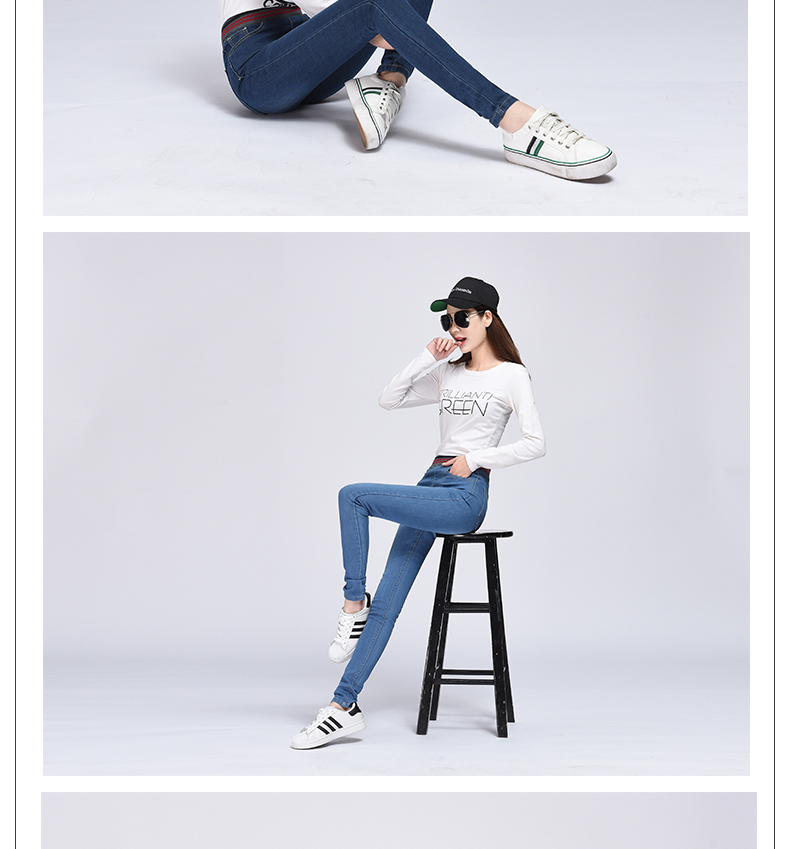 2018 mới cao eo jeans nữ kích thước lớn quần chân quần đàn hồi eo đàn hồi slim slimming mm quần jean lửng nữ