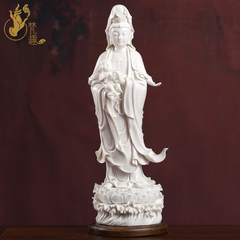 Van anecdote defied white porcelain sculpture like home pendulum decoration Chen Wende master's works 19 inches Liilian send son Guanyin