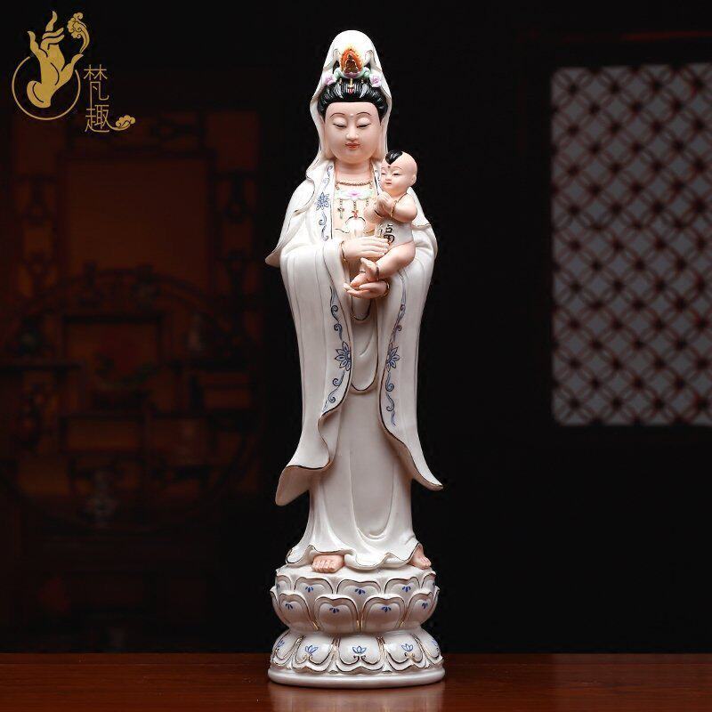 Sanskrit 16 inches Liilian send son Guanyin BodhisattBodhisattva defied ceramic colorful plotter Buddha Pendulum with wedding gifts