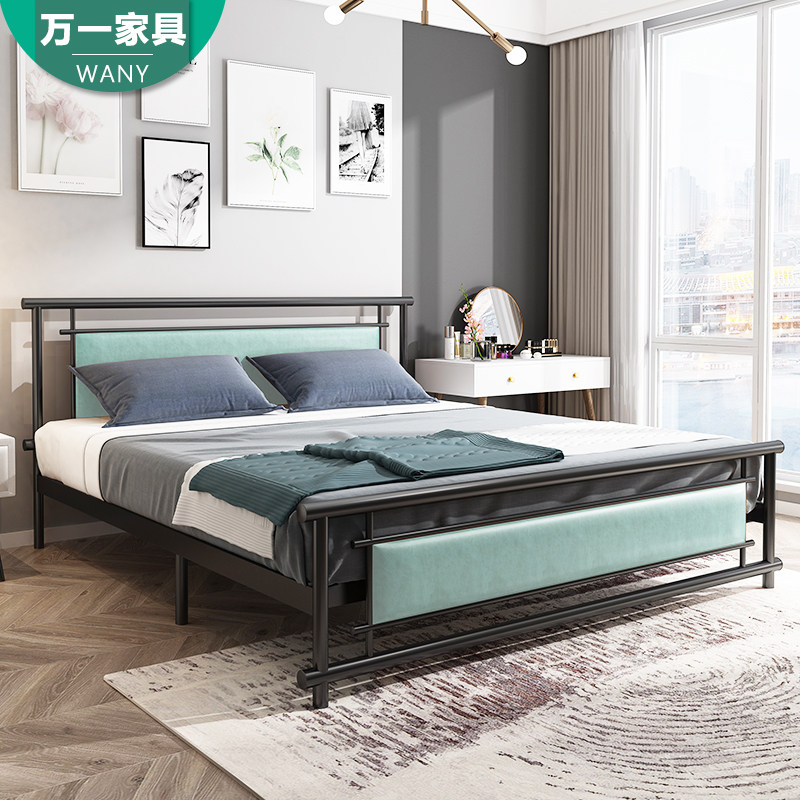 Light luxury double bed 1 5-meter dormitory small apartment retro single bed Simple steel-wood bed European style 1 8 master bedroom iron bed frame
