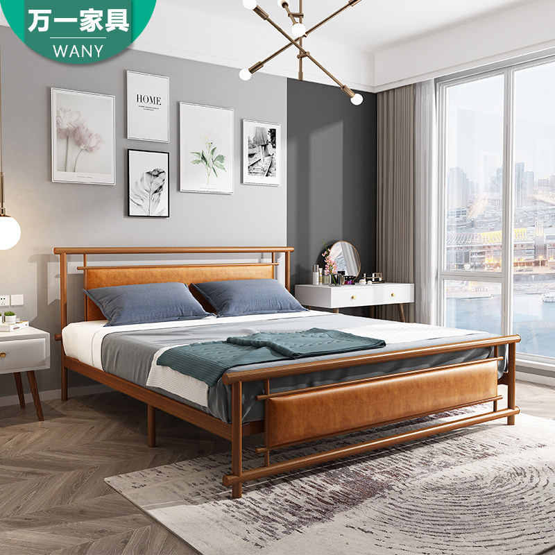 Iron frame double bed 18m creative net red steel wood bed modern minimalist dormitory iron bed frame 15m master bedroom iron bed