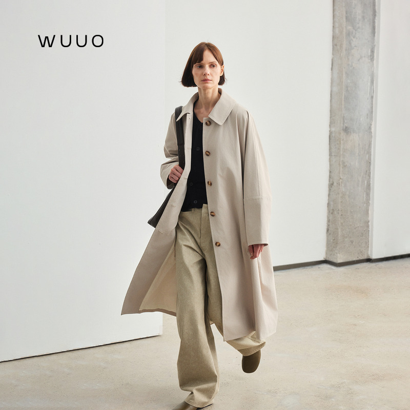 Wuuo Japanese Imported French-Style Relaxed Trench Coat, Soft and Comfortable, Architectural Silhouette Batwing Sleeve Coat