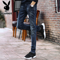 Playboy summer jeans mens fashion brand slim small feet casual thin stretch handsome long pants mens pants