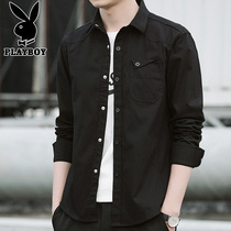 Playboy shirt mens long-sleeved summer Korean version of the trend handsome spring and autumn casual black jacket shirt men