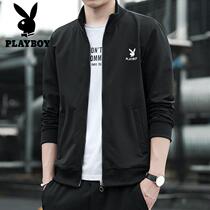 Playboy sweatshirt mens spring and autumn Black trend long sleeve dress cardigan casual autumn coat mens