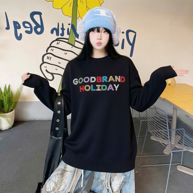 Unisex Goodbrand 26Fw Neon Colorful Beaded Light Luxury Fashionable Casual Knitted Sweater Unisex Goodbrand 26Fw Neon Colorful Beaded Light Luxury Fashionable Casual Knitted Sweater