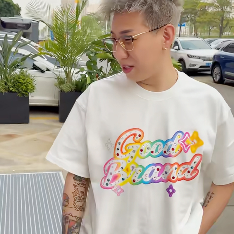 Old White Unisex Goodbrand2026Ss Colorful Slogan Rhinestone Light Luxury Fashion High-End Short-Sleeve T-Shirt Old White Unisex Goodbrand2026Ss Colorful Slogan Rhinestone Light Luxury Fashion High-End Short-Sleeve T-Shirt