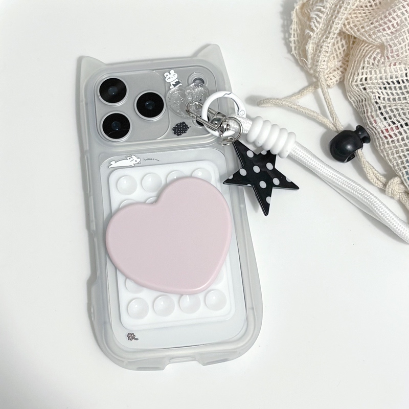 Korean Style ins Minimalist Three-Dimensional Cat Ear Suction Cup Mirror Soft Case Suitable for iPhone 17 Pro/17 Pro Max Protective Case Apple 16 Phone Case 16 Pro Max Protective Cover 17 Air