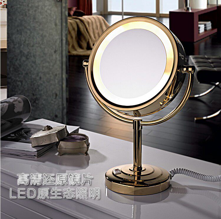 German Playhome Full Brass Band LED Light Desktop Beauty Mirror Room Makeup Mirror Bifacial Magnifier
