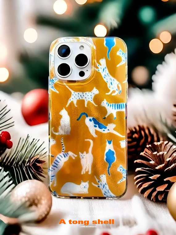 Blue Cat Orange Translucent Pattern Hard iPhone Case