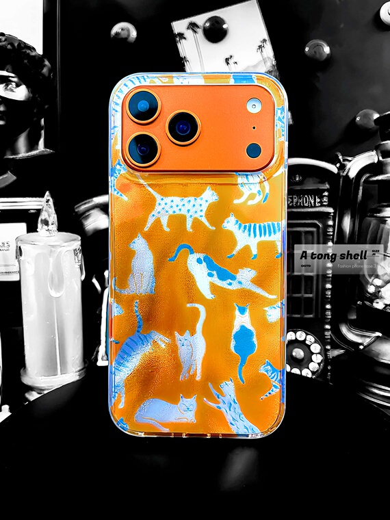 Blue Cat Orange Translucent Pattern Hard iPhone Case