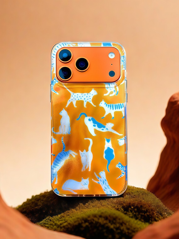 Blue Cat Orange Translucent Pattern Hard iPhone Case
