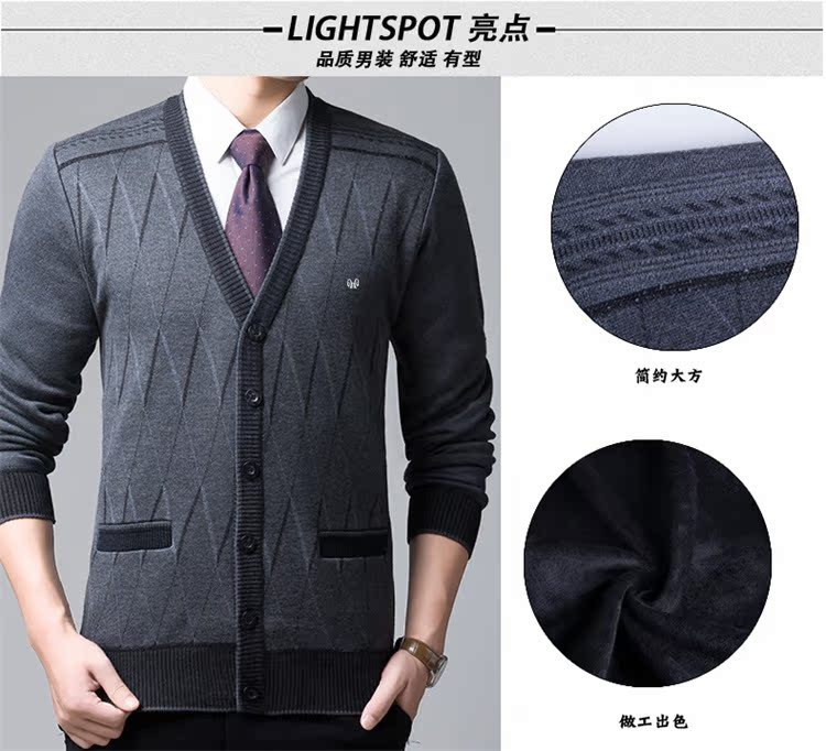 Bố tải áo len cashmere cổ trung và già áo len mùa thu và mùa đông dày áo len nam nút áo len sơ mi nam đẹp