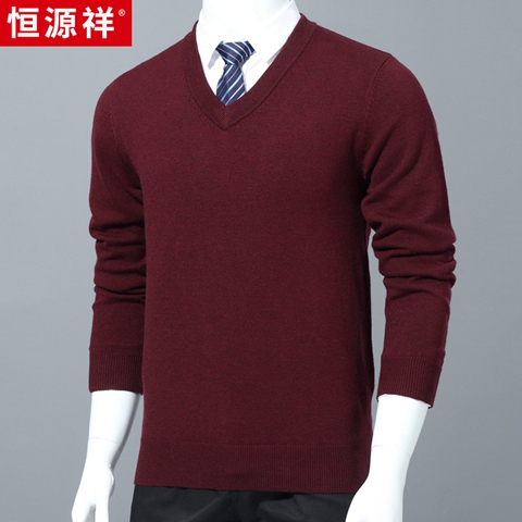 Áo len cashmere mùa đông nam v-cổ dày áo len áo len trung niên gà trái tim cha mặc áo len ấm áp áo nam đẹp