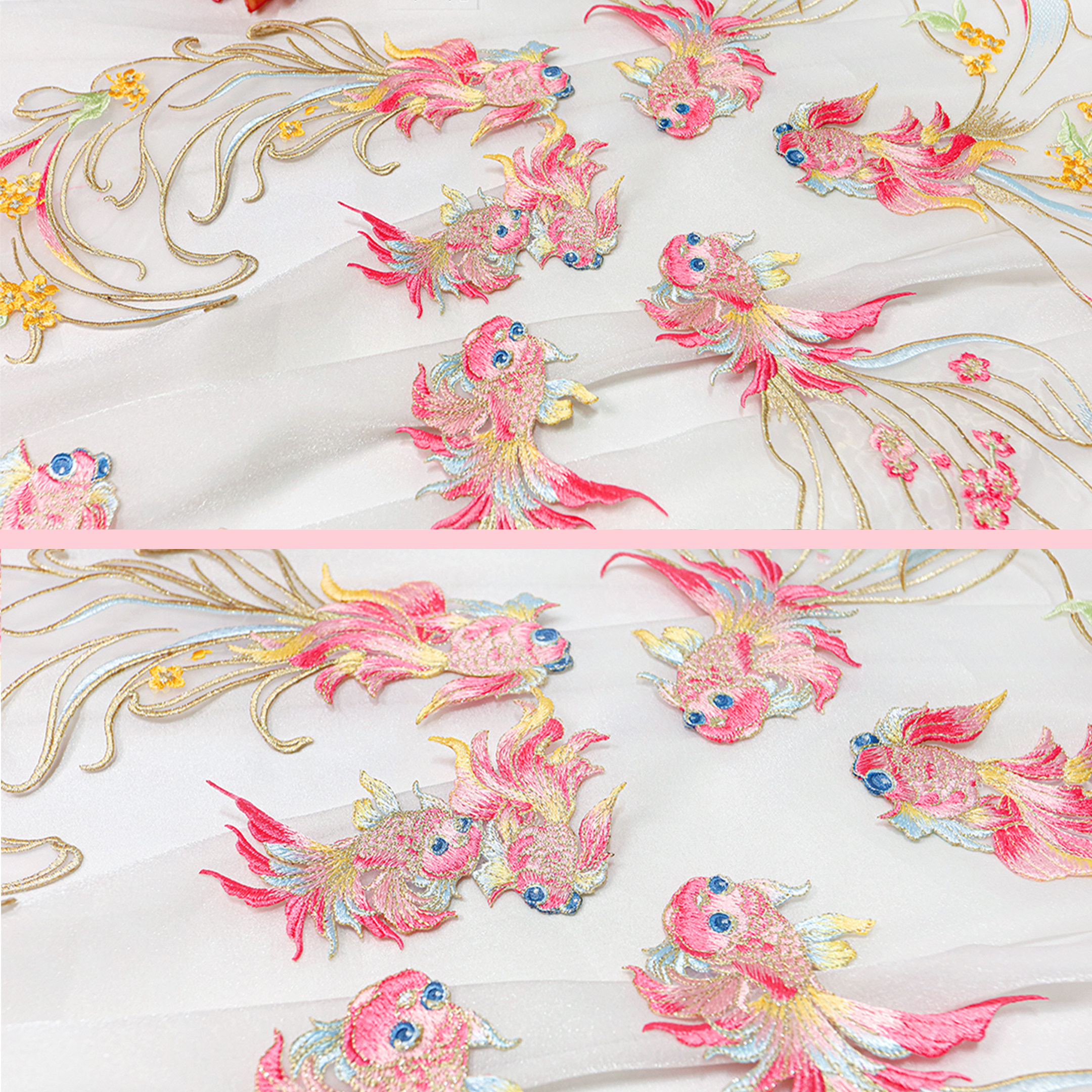 Embroidered koi cloth paste Chinese style exquisite Hanfu cheongsam ancient style patch ripped decoration home fabric embroidery piece
