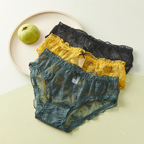 Underpants female pure cotton adolescent girl medium-high waist triangular pure cotton antibacterial lace side low waist lady No-scratched breathable underpants