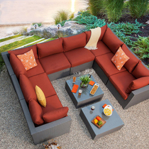 Outdoor Sofa Combination Garden Patio Outdoor Rattan chair sunscreen Waterproof Open Sun Light House Casual Corner Rattan Sofa