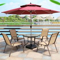 Outdoor table and table combined with umbrella casual open air balcony patio chair Rain-proof and waterproof sunscreen outdoor iron art table