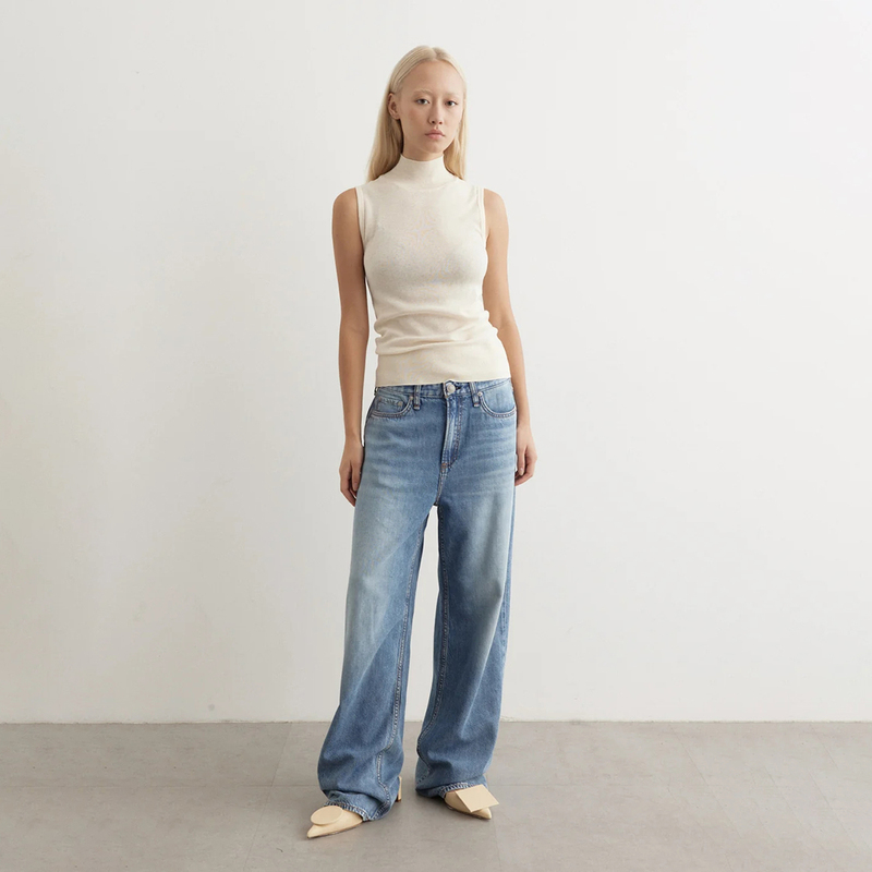 American Style New Rb Women's Lightweight Lyocell Light Blue Washed Mid-Rise Wide-Leg Jeans 476D
