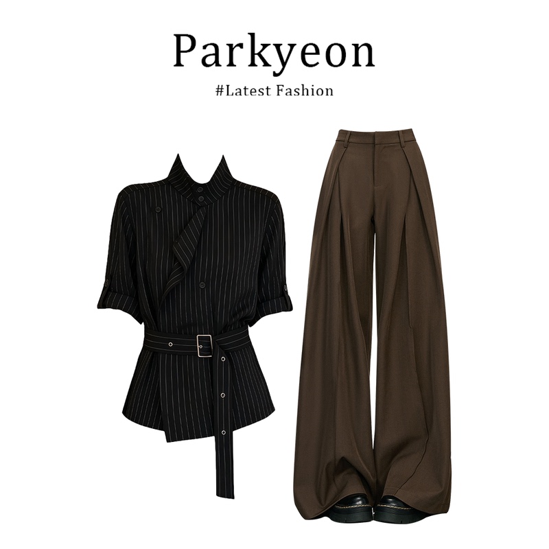 Parkyeon Trendy Fashion Brand Women's Clothing French New Style Striped Shirt Summer Casual Pants Fashion Set Parkyeon Trendy Fashion Brand Women's Clothing French New Style Striped Shirt Summer Casual Pants Fashion Set