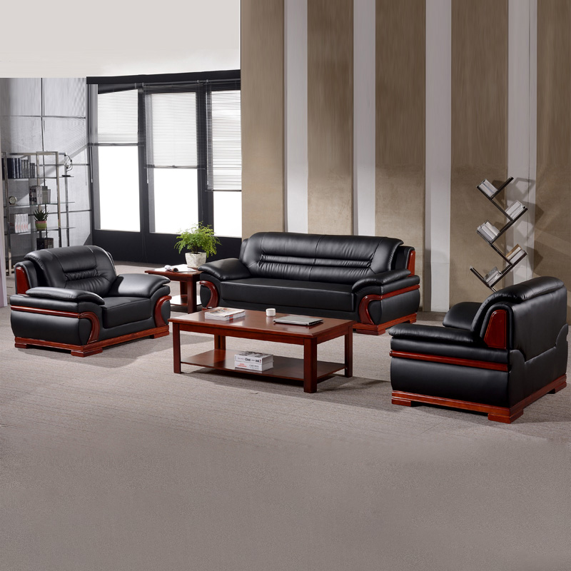 Office furniture triple sofa leather guest reception talks lunchtime couch office reception leather sofa