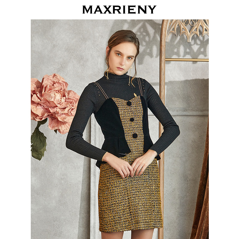 MAXRIENY2020 Fall New High Waist Sleeveless Plaid Skirt Flowers Retro Palace Wind Sleeveless Dress