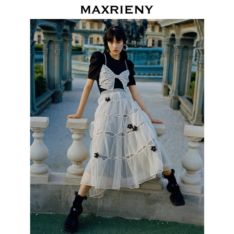 (same as Song Yuqi)MAXRIENY bow short-sleeved T-shirt 2021 summer new women's top western style