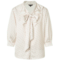 Share a million red envelopes] MAXRIENY retro palace style pink polka dot lotus leaf lace-up shirt top