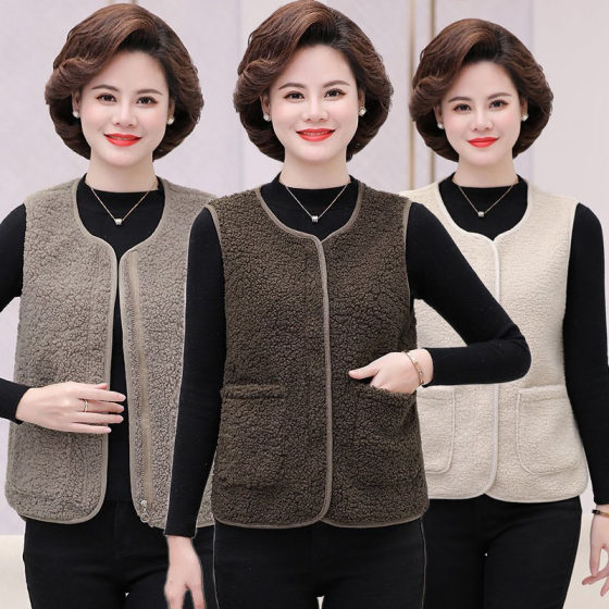 Middle -aged vest female spring and autumn mothers pretend to wear velvete wearing shake velvet vests Elderly, shoulder pure color stand -up collar jacket