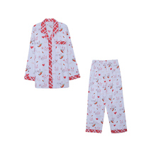 YESCODE Korean youth lovers v collar for brokenness pure cotton cloth sweet and long sleeves long pants home pyjamas