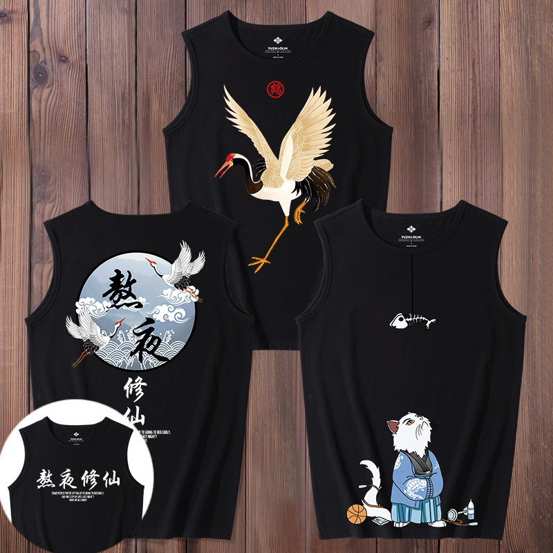 Vest nam bóng rổ tay t-shirt bông lớn mã in thương hiệu thủy triều cổng gió xu hướng tính cách lỏng lẻo giải trí vai thể thao