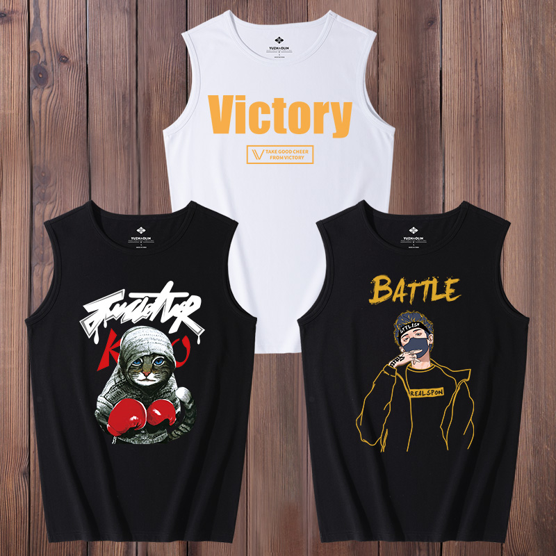 Vest nam bóng rổ tay t-shirt bông lớn mã in thương hiệu thủy triều cổng gió xu hướng tính cách lỏng lẻo giải trí vai thể thao