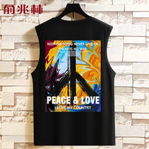 Europe and the United States tide brand vest oversize fat plus size cut sleeve Teen tide pure cotton black T-shirt undershirt summer