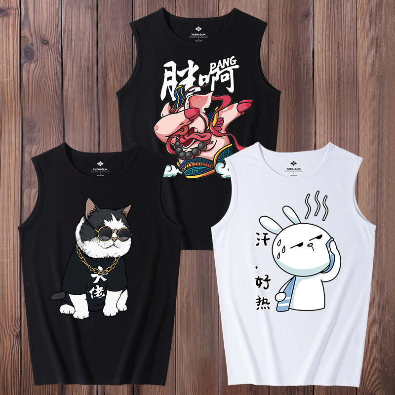 Vest nam bóng rổ tay t-shirt bông lớn mã in thương hiệu thủy triều cổng gió xu hướng tính cách lỏng lẻo giải trí vai thể thao