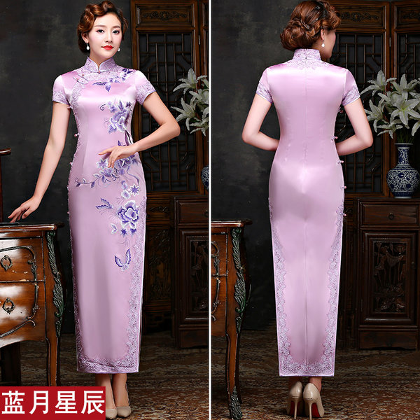 蓝月星辰 18年春季款 手推绣 重磅真丝长款旗袍 天猫优惠券折后￥2160包邮（￥2280-120）