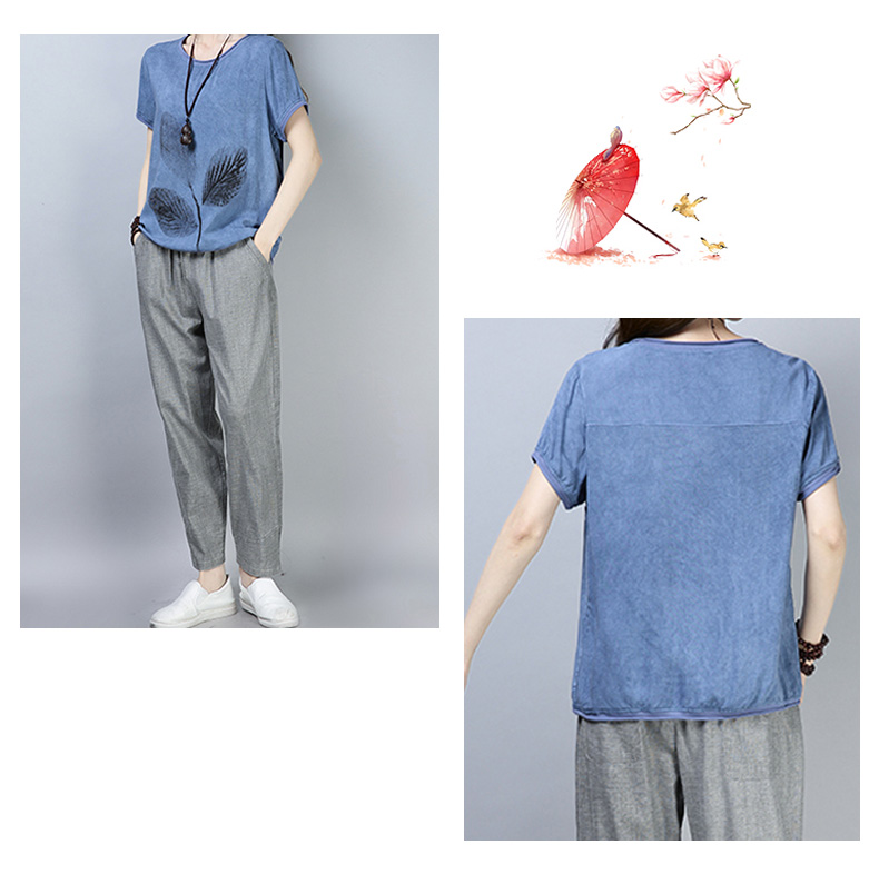 Áo bà bầu mùa hè hai mảnh phù hợp với tay ngắn mùa hè trung niên cotton và vải lanh thời trang hè dành cho nữ - Quần áo của mẹ áo kiểu trung niên u40