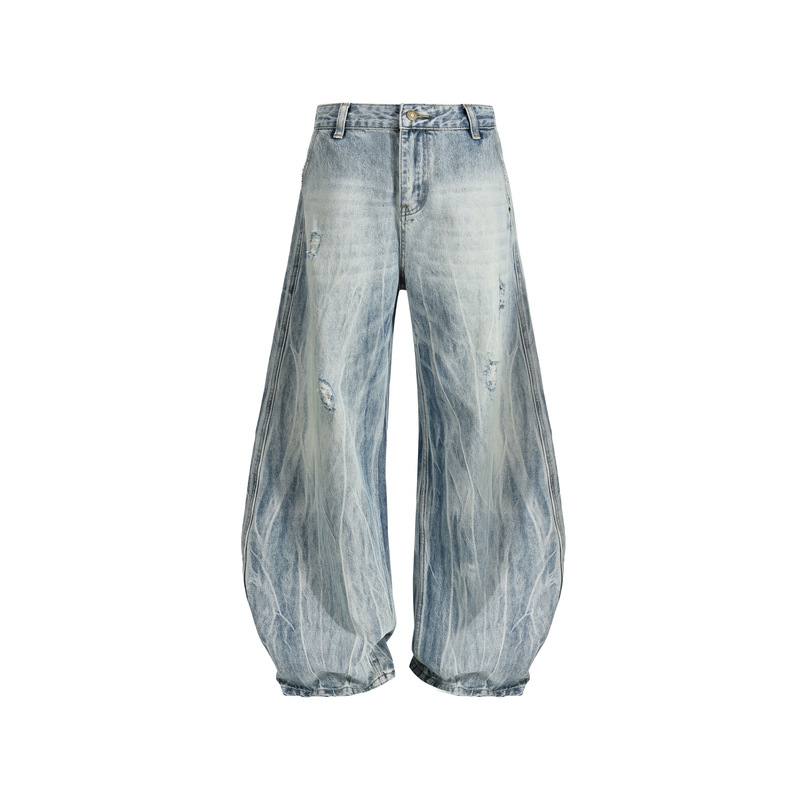 Urinie19 Blue Soul Scimitar Wide-Leg Jeans Ice Blue Baggy Distressed Loose Fit Versatile Long Pants Urinie19 Blue Soul Scimitar Wide-Leg Jeans Ice Blue Baggy Distressed Loose Fit Versatile Long Pants