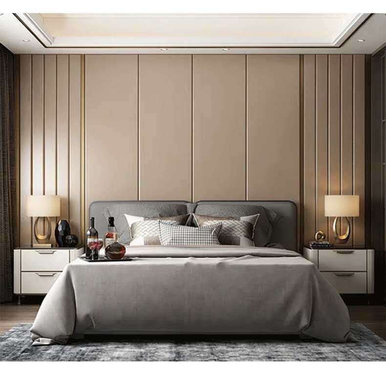 Light Extravagant Hard Bag BACKGROUND WALL TITANIUM ALLOY STAINLESS STEEL TV WALL BEDROOM BEDSIDE SOFT AND SOFT BAG TRIM MINIMALIST PURE COLOR LEATHER