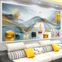 Cross embroidered 2022 new line embroidered living room minimalist modern hair-rich elk embroidery windy landscape painting handmade herself fully embroidered