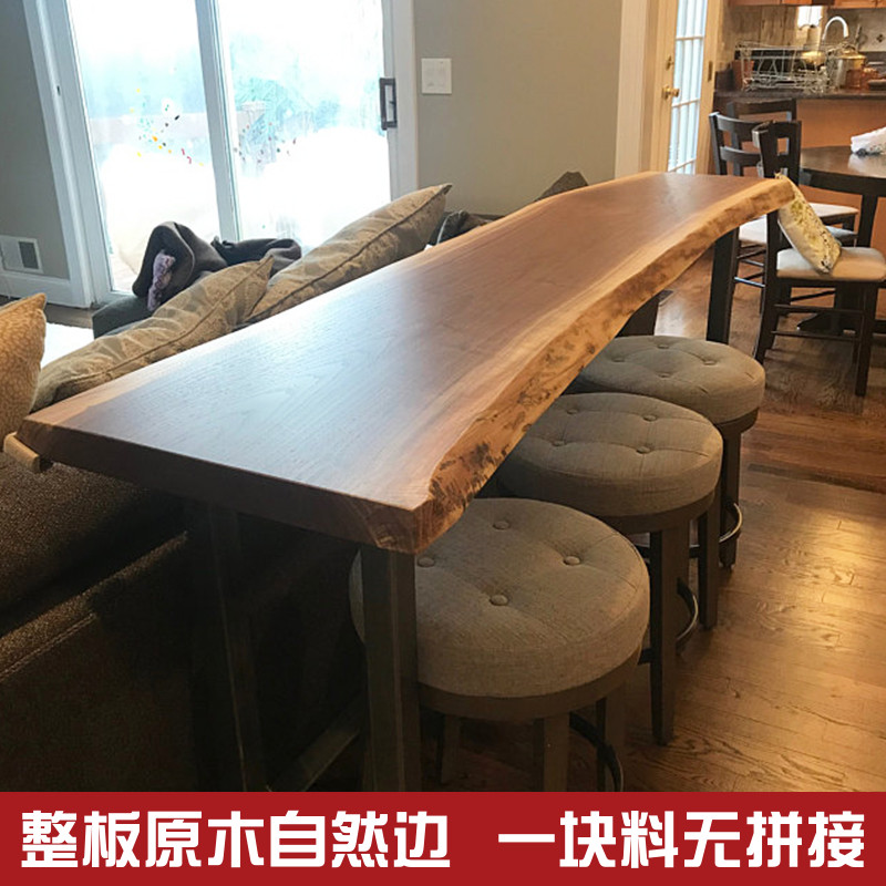 Bar table solid wood table and chairs Combined commercial bar table Home Balcony leaning against wall High foot narrow table strip small bar