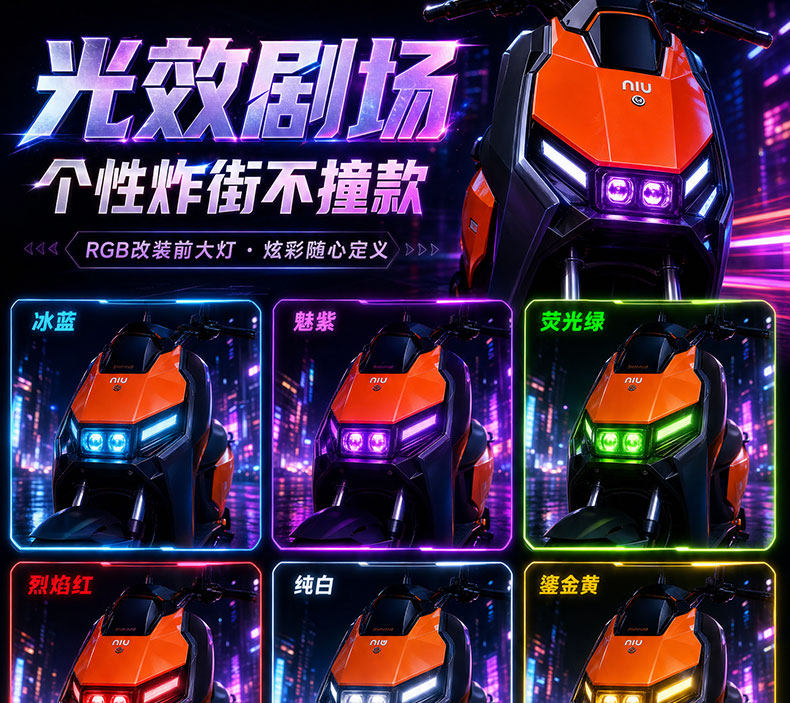 Nabo Fire Kirin is suitable for modification of headlights with lenses for the Niu FX series, featuring app-controlled LED strobe front headlights